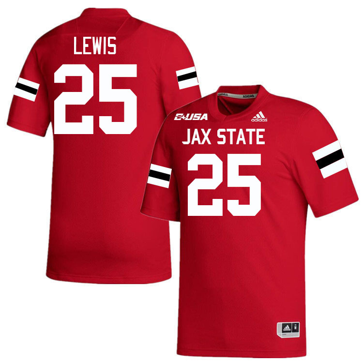 #25 Anwar Lewis Jacksonville State Gamecocks College Football Jerseys Stitched-Red